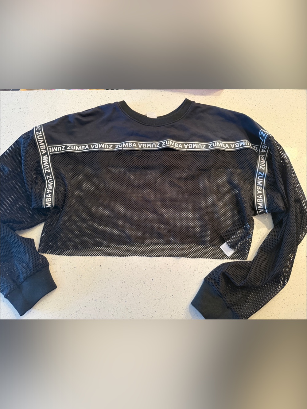 Zumba Fitness Black Mesh Cropped Pullover with Branded Tape